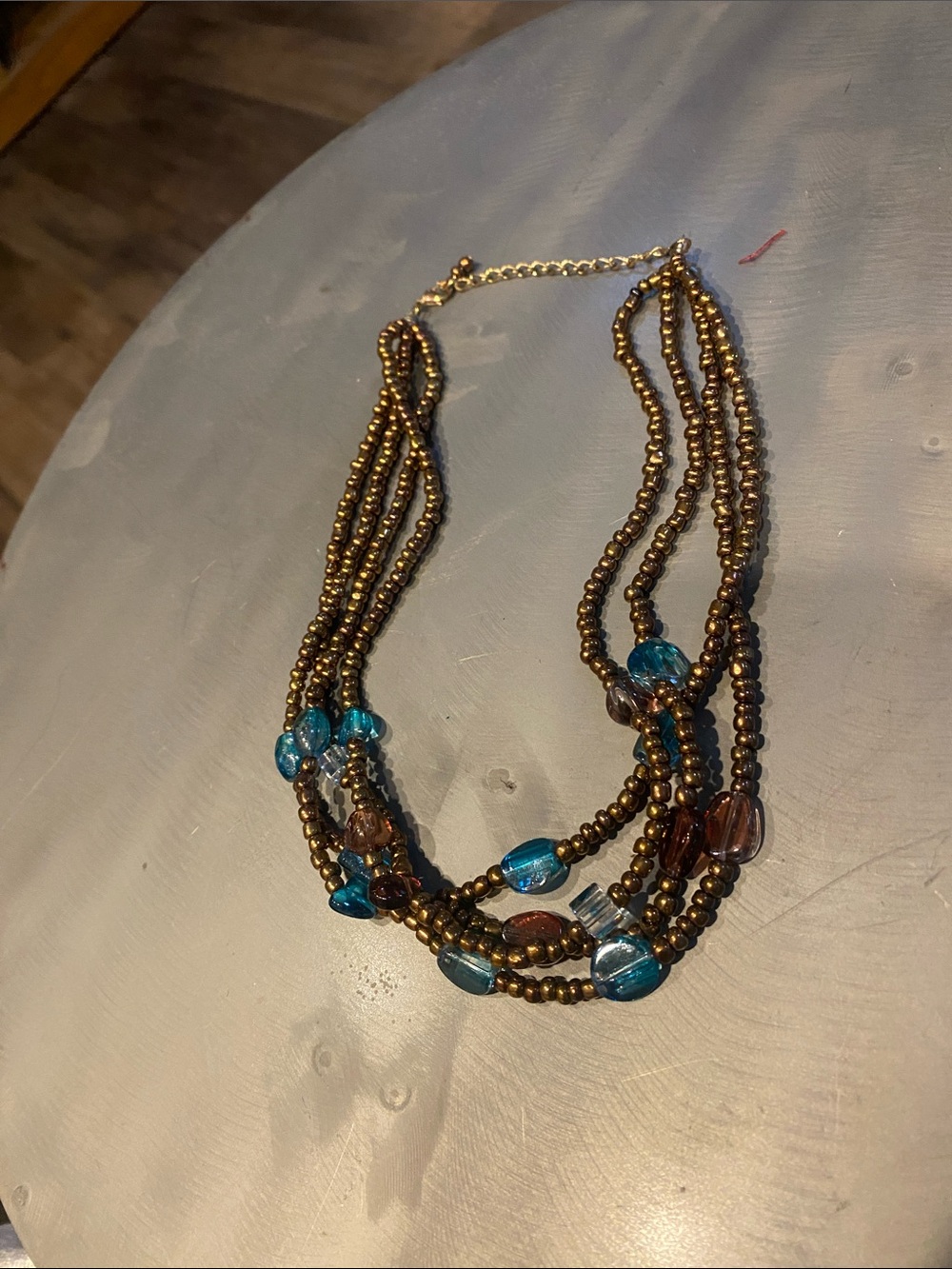 Multistrand Blue and Bronze Beaded Necklace for Women blue brown glass beads
